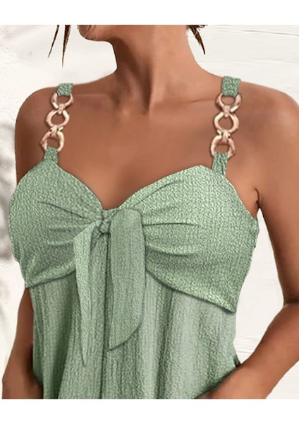 Miracotton Kadın Askı Aksesuarlı Önü Bağlama Detay Salopet Şort Tulum