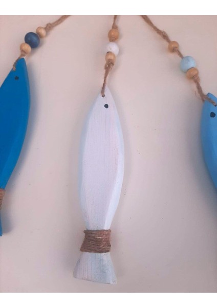 Ahşap Balık Figürlü Duvar Süsü, 3'lü Set, Koyu ve Açık Mavi ile Beyaz Renkli modelleri