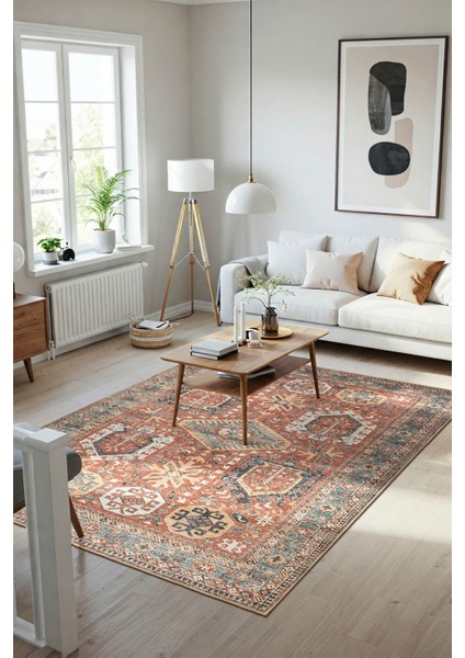 Blues Eskitme Vintage Desenli Renkli Otantik Yıkanabilir Şönil Halı Al 439