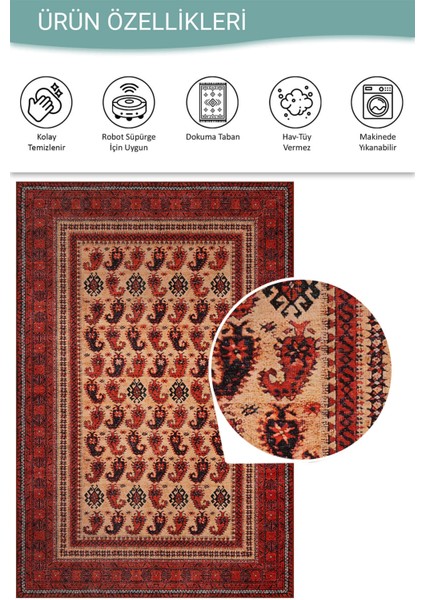 Dorian Eskitme Vintage Desenli Otantik Yıkanabilir Kırmızı Şönil Halı Al 441 fırsatları