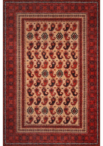 Dorian Eskitme Vintage Desenli Otantik Yıkanabilir Kırmızı Şönil Halı Al 441 fiyatları