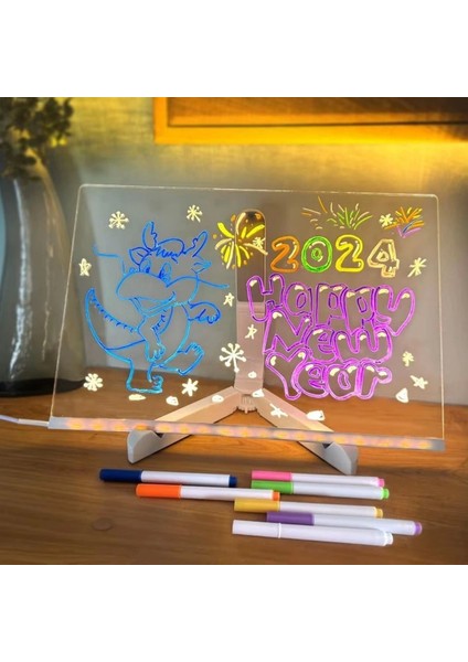 LED Işıklı Kendiliğinden Renkli Fosforlu Kalemli Dikdörtgen Yazı Panosu 20X30 cm fırsatları