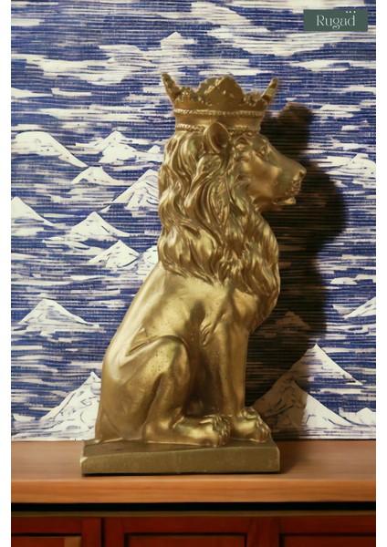 Taçlı Aslan Biblo, Dekoratif Heykel, Altın Renk, Şık ve Zarif Tasarım fiyatları