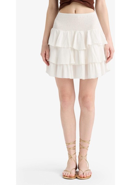 Coool Normal Bel Krinkıl Volanlı Viskon Mini Etek F9262AX25SM