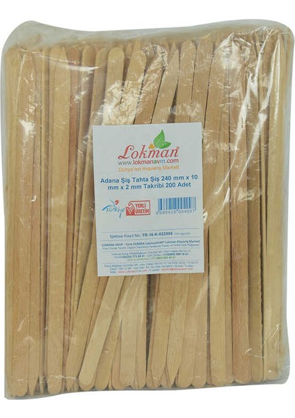Fırsat Byr Adana Şiş Tahta Şiş 240 mm x 10 mm x 2 mm Takribi 200 Adet 1 Paket Yeni