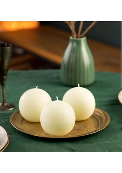 3'lü Beyaz Yuvarlak Top Mum Seti, Dekoratif ve Şık Yılbaşı Süslemesi