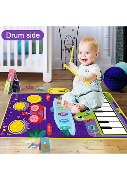 2'si 1 Arada Bebek Oyuncakları, Yürümeye Başlayan Çocuk Piyano Klavyesi ve Çubuklu Davul Paspas, 1-3 Yaş Arası Için Erken Müzik Öğrenme Duyusal Oyuncaklar (Yurt Dışından)