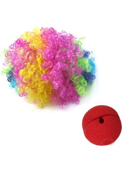 Kırmızı Köpük Palyaço Burun + Masquerade Cosplay Süslü Elbise Için Çok Renkli Palyaço Peruk. (Yurt Dışından)
