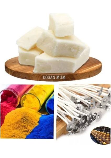Çok Renkli Soya Parafin Seti, 50 Fitil ve Mum Boyası, 500GR