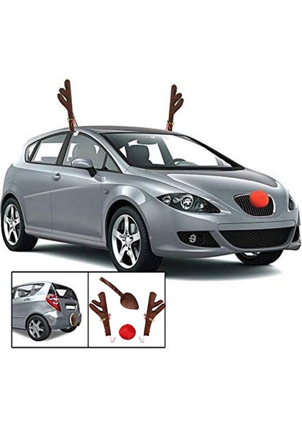 Ren Geyiği Dekorasyon Otomobil Araç Burun Boynuz Kostüm Seti Rudolph Noel Ren Geyiği Boynuzları Kırmızı Burun Süsleri Elk Boynuzları (Yurt Dışından) fiyatları