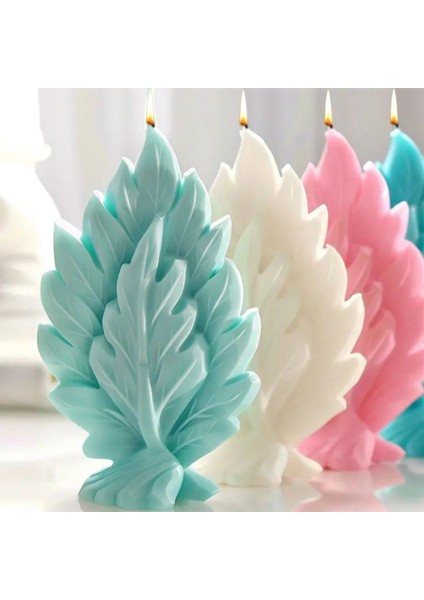 Yaprak Desenli 2 Mum Kalıbı, Beton ve Epoksi Için, Beyaz Renk