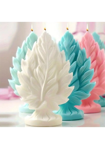Yaprak Desenli 2 Mum Kalıbı, Beton ve Epoksi Için, Beyaz Renk modelleri