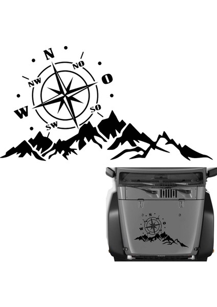 Araba Suv Evrensel Kaput Sticker Dağ Pusulası Grafik Çıkartma Sticker Dekorasyon (Yurt Dışından) modelleri