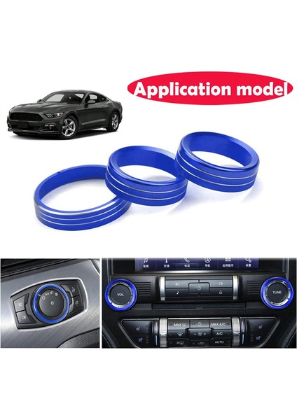 2015-2021 Ford Mustang Için Gösterge Paneli Düğmeleri Trim Halkası Ses Far Anahtarları Ayar Düğmesi Kontrol Düğmesi Kapağı, Mavi 3 Adet (Yurt Dışından) modelleri