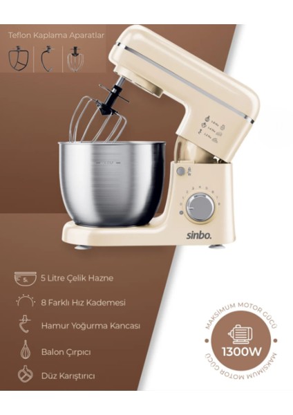 SMX-2771 Stand Mikser | 1300W, 5l, Çok Fonksiyonlu Stand Mikser - Mutfak Şefi