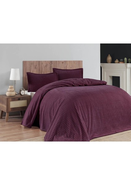 Modern Line 3 Parça Çift Kişilik Battaniye Seti Kutulu 220X240 Cherry