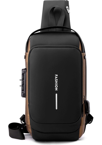 Göğüs Çantası Geniş Omuz Askısı Erkek USB Şarjlı Omuz Göğüs Çantası Banliyö Rahat Eğimli Çapraz Çanta (Yurt Dışından)