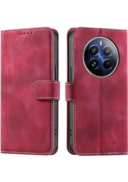 Realme 12 Pro Artı 5g Için Flip Case Pu Deri Bilek Kayışı Manyetik Cüzdan (Yurt Dışından)