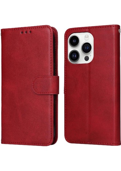 iPhone 15 Pro Basit Iş Pu Deri Manyetik Kapaklı Cüzdan Telefon Kılıfı Kart Tutuculu Koruma Kılıfı (Yurt Dışından)