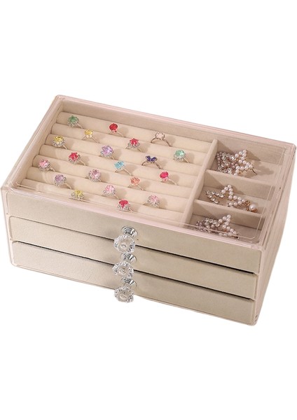 Üç Çekmeceli Akrilik Şeffaf Kadife Mücevher Kutusu Mücevher Saklama Kutusu (Yurt Dışından)