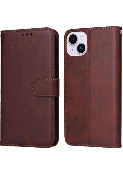 iPhone 15 Plus Basit Iş Pu Deri Manyetik Kapaklı Cüzdan Telefon Kılıfı Kart Tutuculu Koruma Kılıfı (Yurt Dışından)