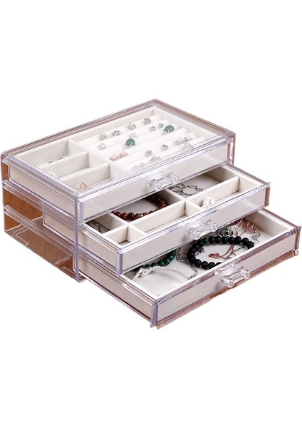 Akrilik Üç Çekmeceli Mücevher Kutusu Ambalaj Saklama Kutusu (Yurt Dışından)