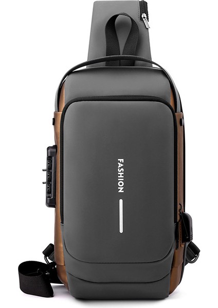 Göğüs Çantası Geniş Omuz Askısı Erkek USB Şarjlı Omuz Göğüs Çantası Banliyö Rahat Eğimli Çapraz Çanta (Yurt Dışından)