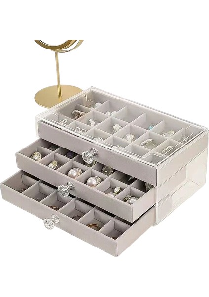 Üç Çekmeceli Akrilik Şeffaf Kadife Mücevher Kutusu Mücevher Saklama Kutusu (Yurt Dışından)