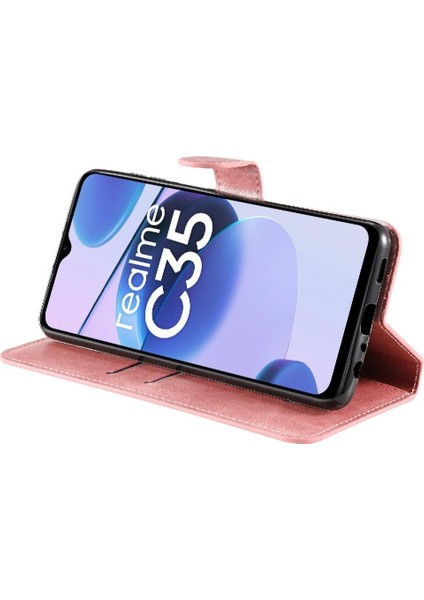 Realme C35 Basit Iş Pu Deri Manyetik Kapaklı Cüzdan Telefon Kılıfı Kart Tutuculu Koruma Kılıfı (Yurt Dışından) fırsatları