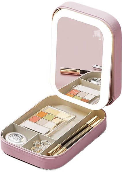 Kozmetik Çantası Seyahat Mücevher Organizatörü Kozmetik Ayna Katlanır Taşınabilir Hepsi Bir Arada Işıklı Ayna Çok Fonksiyonlu Masaüstü (Yurt Dışından)
