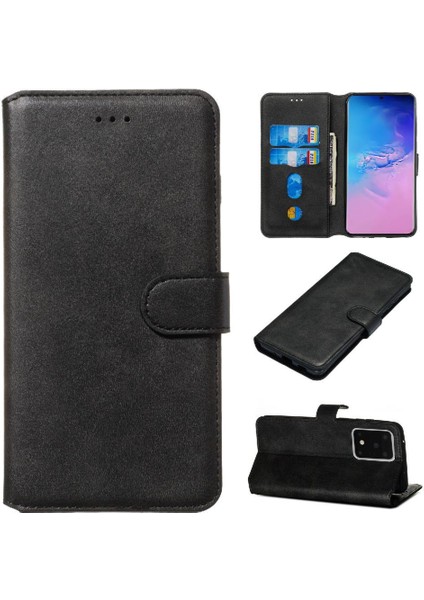 Samsung Galaxy S20 Ultra Basit Iş Pu Deri Manyetik Kapaklı Cüzdan Telefon Kılıfı Kart Tutuculu Koruma Kılıfı (Yurt Dışından)