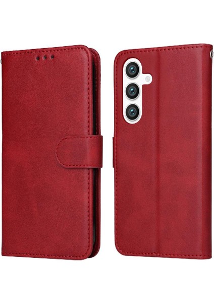 Samsung Galaxy S25 Plus Basit Iş Pu Deri Manyetik Kapaklı Cüzdan Telefon Kılıfı Kart Tutuculu Koruma Kılıfı (Yurt Dışından)