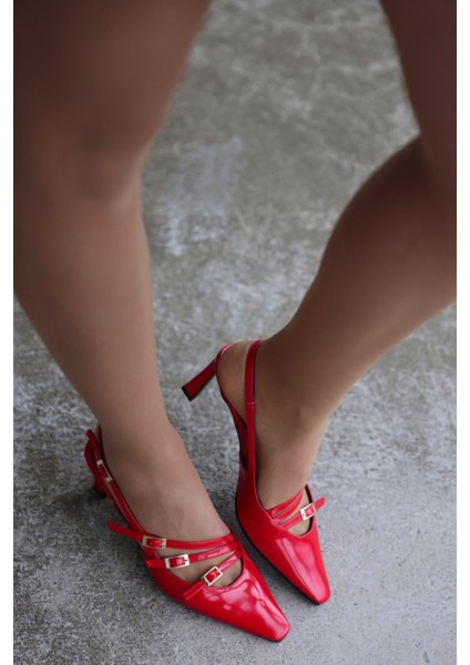 Mariana Bant Detaylı Toka Aksesuarlı Stiletto - Kırmızı Rugan modelleri