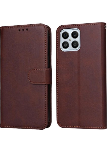 Honor X8 Basit Iş Pu Deri Manyetik Kapaklı Cüzdan Telefon Kılıfı Kart Tutuculu Koruma Kılıfı (Yurt Dışından)