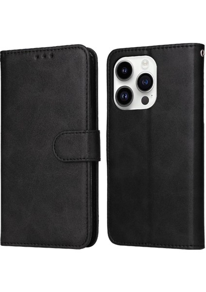 iPhone 15 Pro Max Basit Iş Pu Deri Manyetik Kapaklı Cüzdan Telefon Kılıfı Kart Tutuculu Koruma Kılıfı (Yurt Dışından)