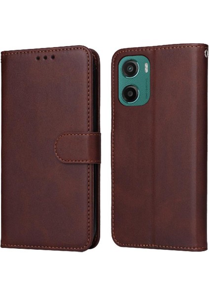 Motorola Moto E15 Basit Iş Pu Deri Manyetik Kapaklı Cüzdan Telefon Kılıfı Kart Tutuculu Koruma Kılıfı (Yurt Dışından)