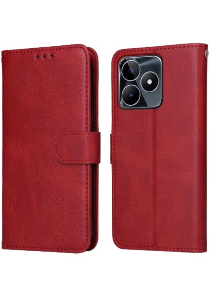 Realme C53 Basit Iş Pu Deri Manyetik Kapaklı Cüzdan Telefon Kılıfı Kart Tutuculu Koruma Kılıfı (Yurt Dışından)