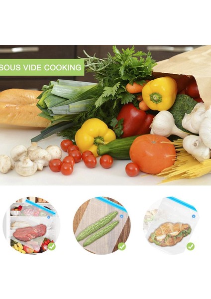 Sous Vide Çanta 20 Paket Yeniden Kullanılabilir Elektrikli Vakumlu Gıda Depolama Tasarrufu Mühürleyen Ocak 1 El Pompası, 3 Boyutlu Mühürlü Çanta, 4 Klips (Yurt Dışından) modelleri