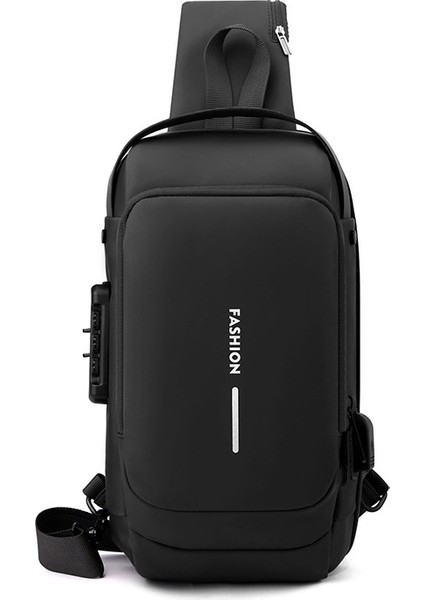 Göğüs Çantası Geniş Omuz Askısı Erkek USB Şarjlı Omuz Göğüs Çantası Banliyö Rahat Eğimli Çapraz Çanta (Yurt Dışından)