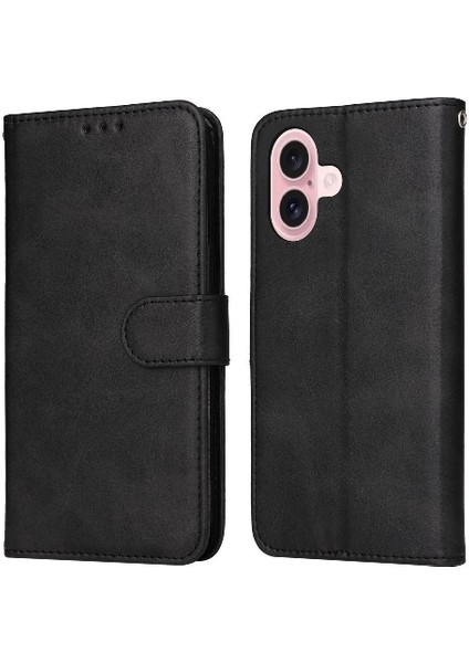 iPhone 16 Plus Basit Iş Pu Deri Manyetik Kapaklı Cüzdan Telefon Kılıfı Kart Tutuculu Koruma Kılıfı (Yurt Dışından)