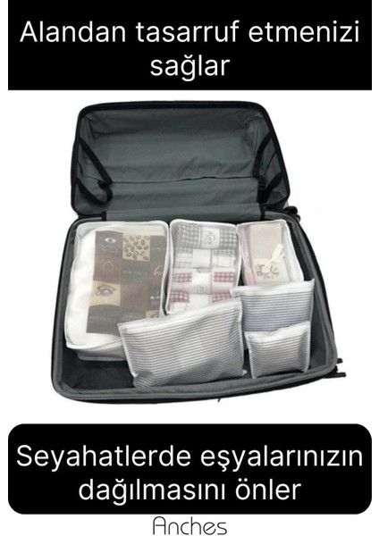 6'lı Valiz Bavul Düzenleyici Seyahat Çantası Organizer Hurç Set Fermuarlı Gri Çizgi Fileli fiyatları