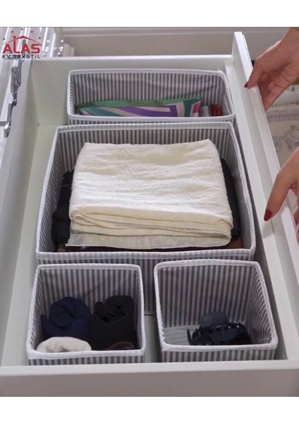 Alas 4 Bölmeli Çekmece Içi Düzenleyici Gri Organizer Kutu Set