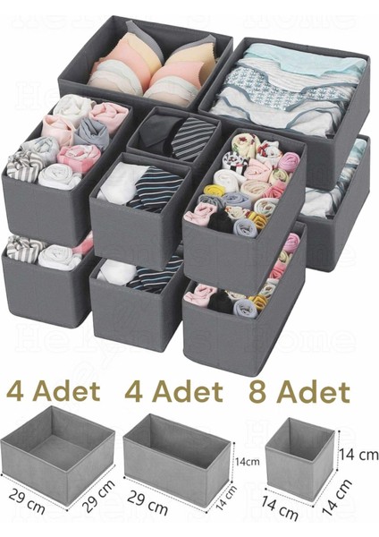 16 Parça Antrasit Dolap Içi ve Çekmece Içi Düzenleyici Organizer Giysi, Çorap Saklama Kutu Seti