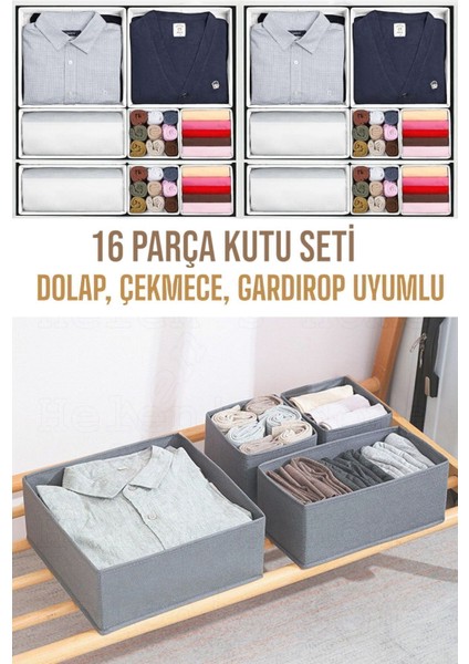 16 Parça Antrasit Dolap Içi ve Çekmece Içi Düzenleyici Organizer Giysi, Çorap Saklama Kutu Seti modelleri