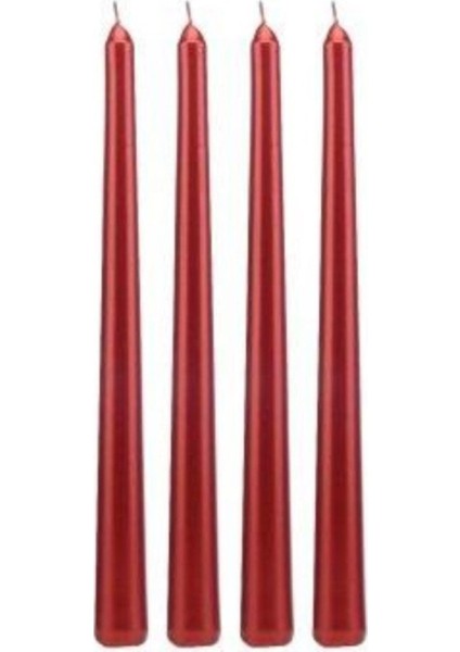 4 Adet Şamdan Mum Varaklı Kırmızı Şamdan Mum