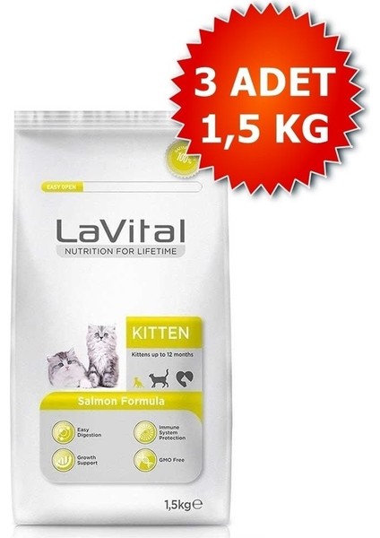 Lavital Somonlu Yavru Kedi Maması 1.5 kg x 3 Adet