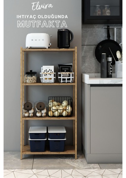 Elvira Atlantik Çam Ahşap 4 Raflı Kitaplık - Çok Amaçlı Dekoratif Raf - Modern Tasarım-Kolay Montaj modelleri