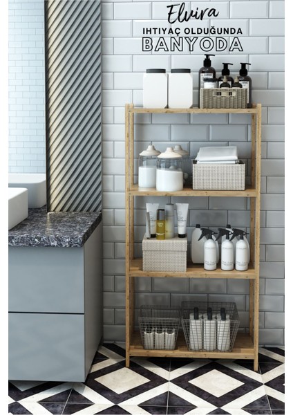 Elvira Atlantik Çam Ahşap 4 Raflı Kitaplık - Çok Amaçlı Dekoratif Raf - Modern Tasarım-Kolay Montaj fırsatları