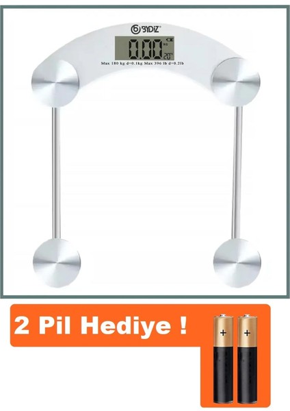 BY-002 Dijital Baskül LCD Ekran Banyo Tartısı 180 kg Kapasiteli Temperli Cam Tartı (Kare)