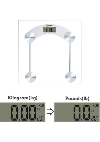BY-002 Dijital Baskül LCD Ekran Banyo Tartısı 180 kg Kapasiteli Temperli Cam Tartı (Kare) fırsatları